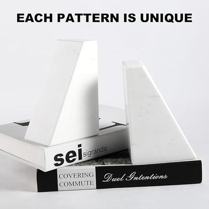 Karibiber Marble Bookends for Heavy Books, Decorative Book Ends for Shelves, White Stone Durable and Heavy-Duty Book Ends for Hardback Books & CDS, Unique Book Stopper & Holder, Set of 2