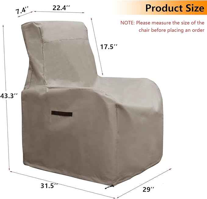 ATR ART TO REAL Outdoor Protective Covers Patio Chair Covers 600D Oxford Fabric Weatherproof Wicker/Rattan Chair Covers (Khaki)