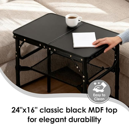 Folding TV Trays Foldable Dinner Tray Table Adjustable Height Food Snack Eating Couch Side Table Sturdy Aluminum Portable Sofa Tray End Table for Outdoor Indoor Camp Pinic Bed Couch Living Room(Black)