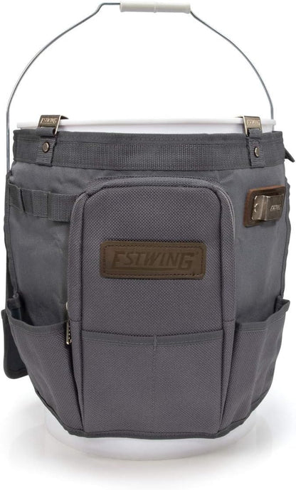 Estwing 28-Compartment 5-gallon Bucket Tool Organizer/Tool Bag, Durable Polyester, Heavy-Duty Steel Hangers, Zippered Pocket, 16 Open-top Pockets, 11 Tool Loops, Buckle Security Strap