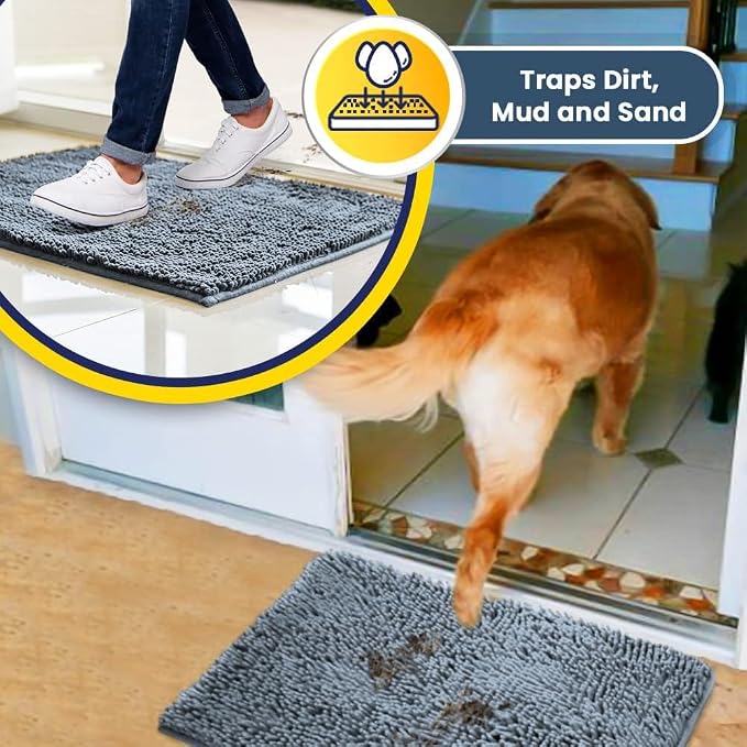 Muddy Mat® | Super Water Absorbent Door Mat Indoor, Microfiber Quick Dry Chenille Entryway Rug, Slip Resistant Front Door Mat, Indoor Mats for Entryway, Machine Washable Pet Rug, Baby Blue 5ft x 7ft