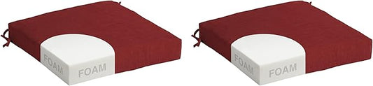 Arden Foam Outdoor Seat Cushions (2-Pack), 19 x 19, Premium High-Density Foam, Never Flattens, Weather-Proof for Outdoor Chairs Ruby Red Leala