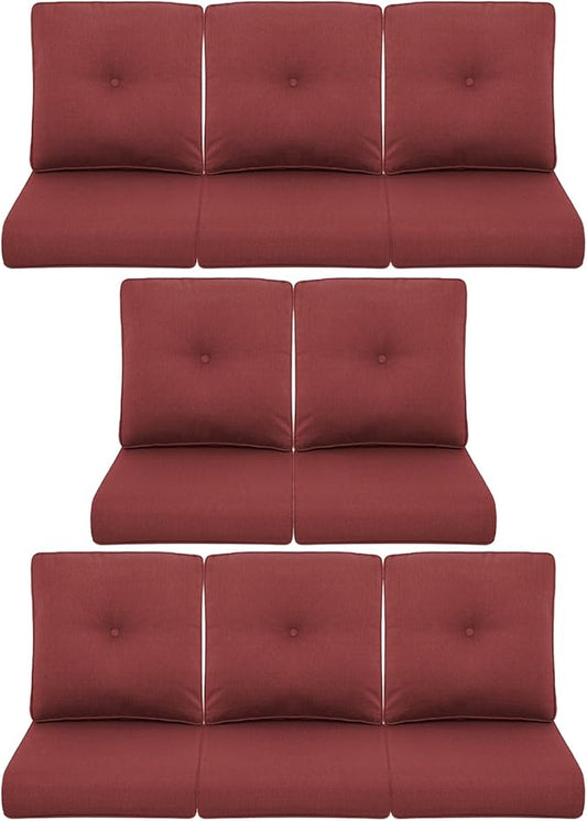 8-Piece Outdoor Patio Cushion Set - Fade & Water Resistant with Removable Olefin Cover, 22x24x4 Inch Memory Foam Cushions for Wicker Sectional Sofa – Red/Buckle