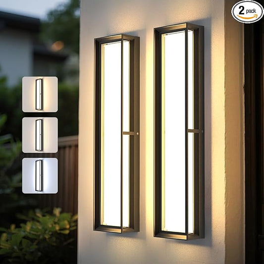Large Outdoor Wall Lights,10%-100% Dimming LED Wall Sconce Light,3000k 4500K 6000k,23.6in LED Exterior Light Fixture,IP65 Matt Black Fixture for Commercial and Residential(2Pack)