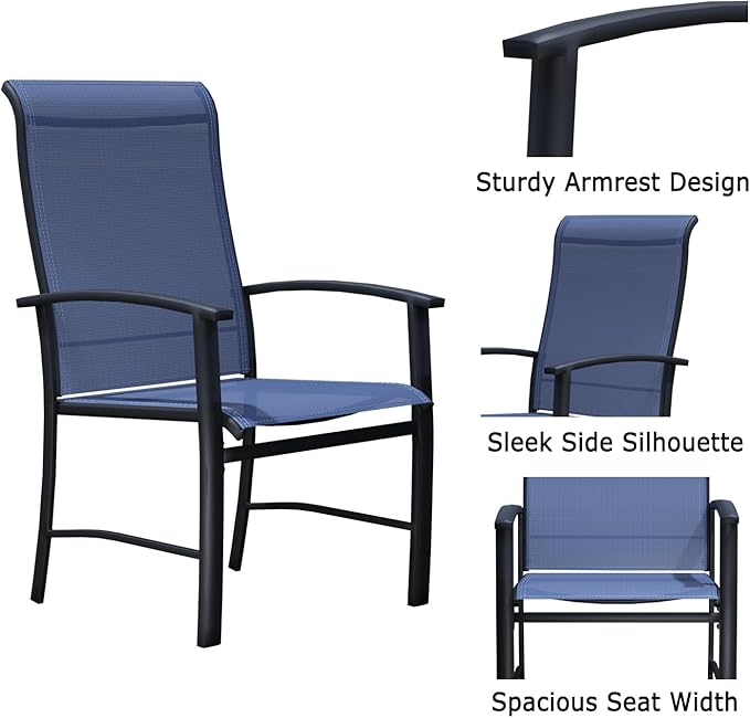 Patio Dining Chairs Set of 6, Outdoor Dining Chairs with High Back, Metal Outdoor Chair Set with Comfort and Durability, Patio Chair for Deck Lawn Kitchen Garden Backyard, Blue