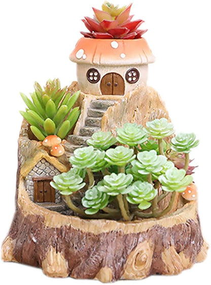 Segreto Creative Retro Tree House Plants Pot Flower Pots with Drainage Holes Resin Planters Vase Home Decor for Succulents, Flower, Cactus, Gardening Decoration,Indoor(Tree House)