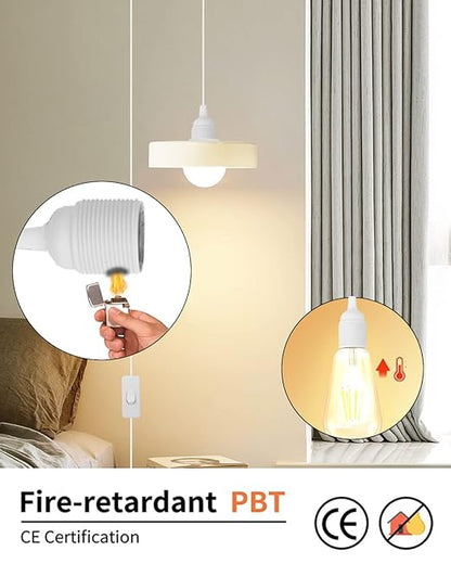HESSION 15.6ft Plug in Pendant Light, 2-Pack Light Sockets Extension Cord, White Hanging Light Cord E26/E27 Latern Pendant Light Fixtures with ON/Off Switch