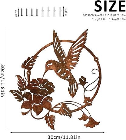 Velicber 12 Inches Metal Bird Wall Art Decor Birds Wall Art Hummingbird Wall Decor for Indoor Living Room Outdoor Wall Garden Fence Patio Decor