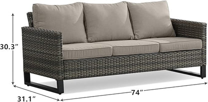 Rilyson Wicker Outdoor Couch Patio Sofa - 3 Seater Rattan Outdoor Patio Couch with Waterproof Wicker,Comfortable Cushions and Sturdy Metal Frame for Outside Porch Deck Backyard(Mixed Grey/Grey)