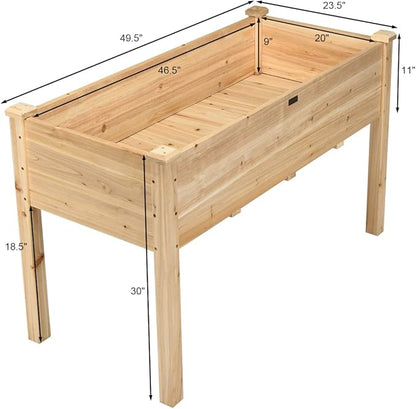 COSTWAY Raised Garden Bed, Elevated Wood Planter Box Stand with Legs for Vegetables, Flowers & Herbs, Standing Growing Bed for Backyard, Patio, Balcony, 49.5”L x 23.5”W x 30”H (Natural)