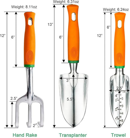 UKOKE Garden Tool Set, 3 Piece Aluminum Hand Tool Kit, Outdoor Tool, Heavy Duty Gardening Work Set with Ergonomic Handle, Gardening Tools for Women Men