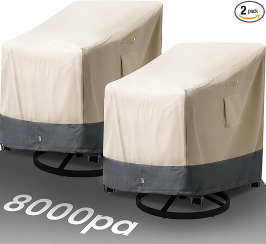 Extra Heavy Duty Patio Chair Covers Waterproof - 2 Pack Patio Furniture Seat Covers for Outdoor Swivel/ Rocking Chair/ Stackable Dining Chairs, with Air Vents, 28" W x 33" D x 38.5" H