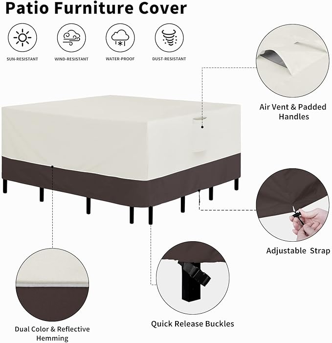 Easy-Going Patio Furniture Cover 96"x96" Square Outdoor Table and Chair Set Covers Waterproof UV Resistant Outdoor Sectional Sofa Set Covers, Beige/Brown