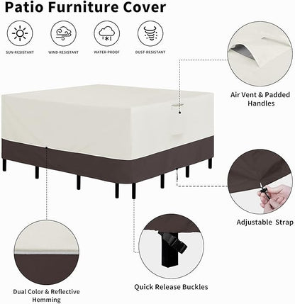 Easy-Going Patio Furniture Cover 96"x96" Square Outdoor Table and Chair Set Covers Waterproof UV Resistant Outdoor Sectional Sofa Set Covers, Beige/Brown