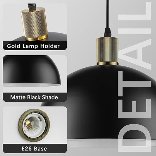 Black Pendant Lights Kitchen Island, 11.8" Modern Dome Pendant Light Fixtures Farmhouse Hanging Lights for Dining Room Hallway Sink Entryway