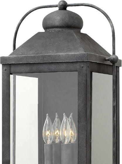 Hinkley Anchorage Large Four Light Wall Mount Lantern - Estate & Heritage Series, Aluminum, Clear Glass - Aged Zinc Finish