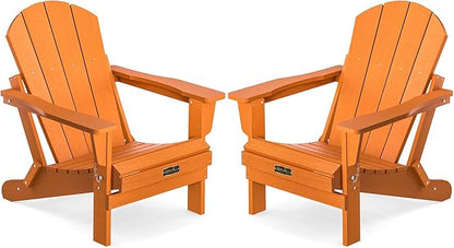 SERWALL Foldable Adirondack Chair Set of 2 for Patio Garden Outdoors Fire Pit Chairs-Orange