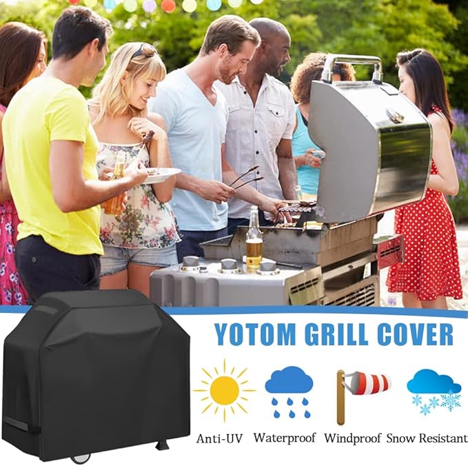Grill Cover, Waterproof BBQ Grill Cover, 58 inch Rip-Proof and Anti-UV Barbecue Gas Grill Cover Compatible for Weber Char-Broil Nexgrill Grills and More