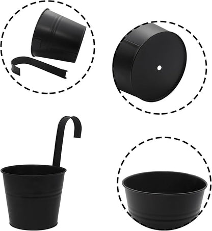 Hanging Planters Set of 2 - Small Modern Black Outdoor Pots with Sturdy Hooks, Space-Saving Design for Patio, Garden, Balcony - Durable Weather-Resistant Plant Containers