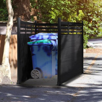 6x6 FT Wood Composite Privacy Fence Panel,Semi-Enclosed Outdoor AC Unit Cover,Trash Can Barrier | Weatherproof, Easy Installation, Durable Composite Fencing (Black with 2 Post)