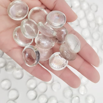 Flat Glass Marbles 1 Pound Vase Filler Fire Pit Glass Pebbles for Indoor Plants, Aquarium Fish Tank Decorations, Home Decor, Fire Pit, Landscaping, Arts Crafts (Clear)