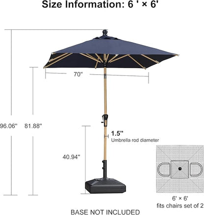 PURPLE LEAF 6' x 6' Market Umbrella Outdoor Table Umbrella Aluminum Patio Umbrella with Push Button Tilt & 8 Sturdy Ribs and Crank Outdoor Umbrellas for Deck Backyard Beach, Navy Blue