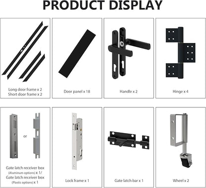Wood Plastic Privacy Double Fence Gate 6ft(H) x 8ft(W), Metal Frame with Knob Kits, Durable Composite Outdoor Gate,Antique Wood