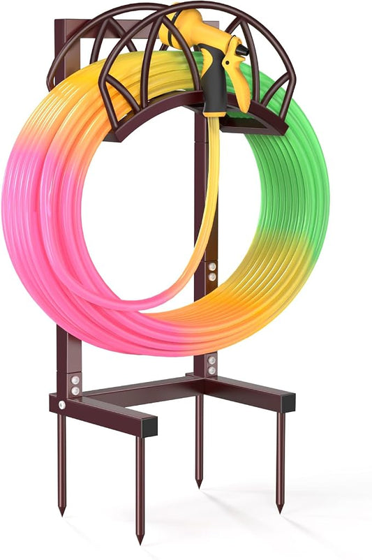 HZE Garden Hose Holder, Freestanding Water Hose Reel Stand for Outside, Heavy Duty Detachable Metal Storage Rack Holds 160 FT for Yard Lawn Farm, Bronze