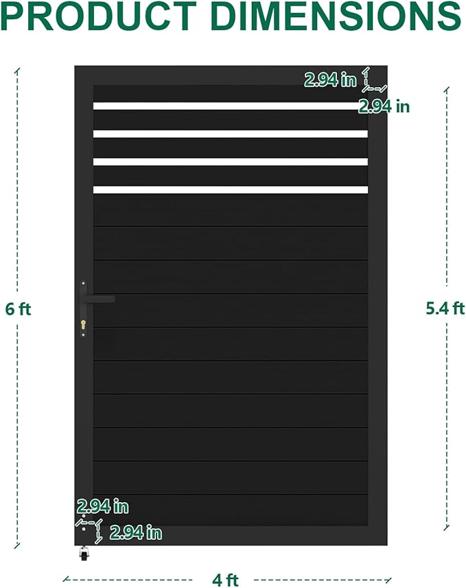 6ft x 4ft Aluminum Alloy Privacy Gate - Outdoor Metal Garden Gate with Lockable Knob, Partially Enclosed Security Gate, Design for Patio, Yard & Backyard, Easy Installation Without Posts
