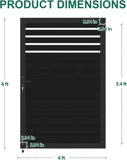 6ft x 4ft Aluminum Alloy Privacy Gate - Outdoor Metal Garden Gate with Lockable Knob, Partially Enclosed Security Gate, Design for Patio, Yard & Backyard, Easy Installation Without Posts