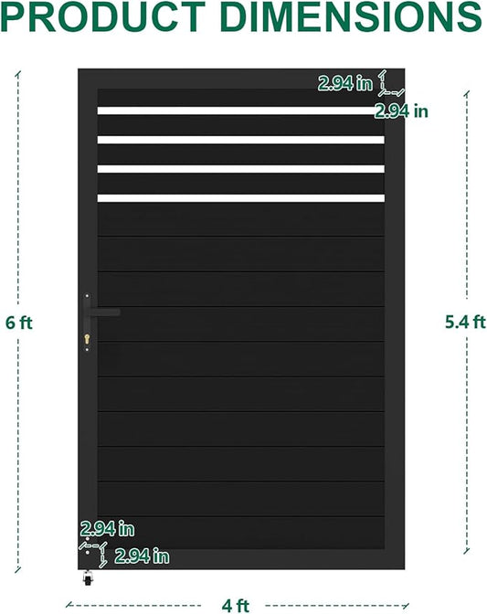 6ft x 4ft Aluminum Alloy Privacy Gate - Outdoor Metal Garden Gate with Lockable Knob, Partially Enclosed Security Gate, Design for Patio, Yard & Backyard, Easy Installation Without Posts