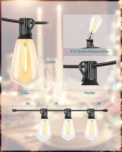 Lightdot 300FT Outdoor String Lights, LED Bistro String Lights with Shatterproof ST38 Bulbs, 2200K Dimmable, Waterproof Hanging Lights for Porch, Party, Garden, Backyard, Balcony - ETL Listed