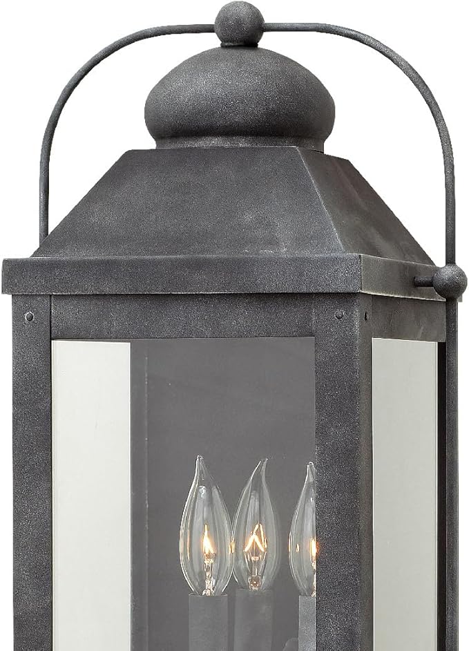Hinkley Anchorage Large Three Light Wall Mount Lantern - Estate & Heritage Series, Aluminum, Clear Glass - Aged Zinc Finish