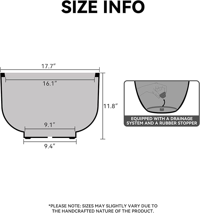 Kante 17.7 Inch Dia Concrete Bowl Planter, Large Tapered Bottom Plant Pot with Drainage, Smooth White Finish with Aqua Blue Interior, Ideal for Porch, Home, Garden, Patio