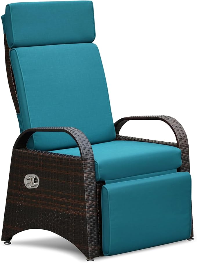 ATR ART TO REAL Outdoor Recliner Replacement Cushion, High Back Chair Cushions Patio Wicker Reclinning Chairs Seat Pad, Removable Cover, Waterproof, UV Resistant (Style A, Peacock Blue)