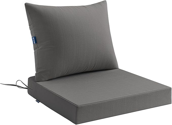 MIULEE Dark Grey Outdoor Chair Cushion 24x24 Inch for Patio Furniture Linen Textured Waterproof & 3 Year Color Fastness Seat and Back Couch Cushion with Ties No Slip Design
