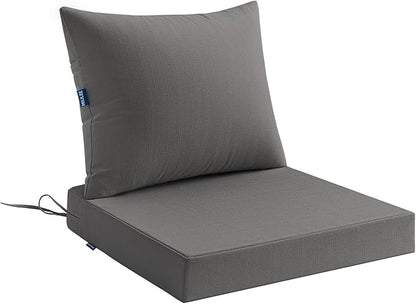 MIULEE Dark Grey Outdoor Chair Cushion 24x24 Inch for Patio Furniture Linen Textured Waterproof & 3 Year Color Fastness Seat and Back Couch Cushion with Ties No Slip Design