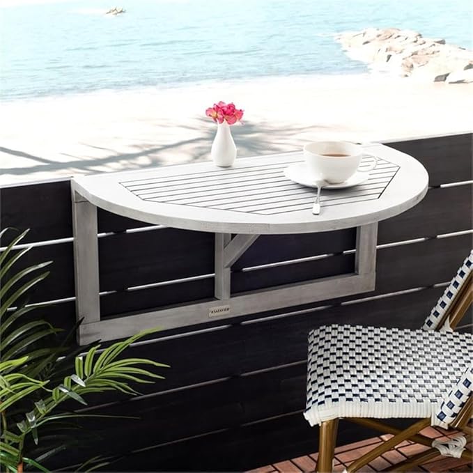 SAFAVIEH PAT7045A Outdoor Collection Owens Natural Balcony Hanging Half Table