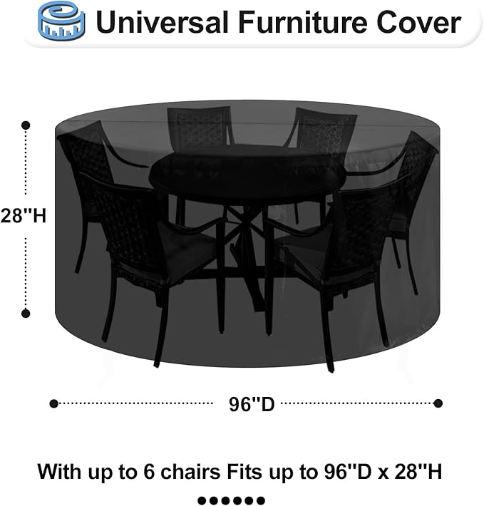 OutdoorLines Outdoor Waterproof Patio Table Furniture Set Covers - Round Couch Sectional Cover Outside Weatherproof Patio Furniture Covering for Deck, Lawn and Backyard 96" Dia x 28" H, Black