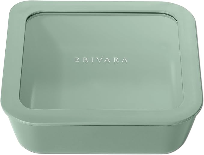 Glass Food Storage Container with Lid, 5-Cup Medium Square | Microwave-Safe Airtight Lid, Oven-Safe Ceramic-Coated Glass | Zero Plastic, No PFAS/PFOA/BPA, Reusable [Willow]