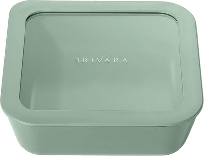 Glass Food Storage Container with Lid, 5-Cup Medium Square | Microwave-Safe Airtight Lid, Oven-Safe Ceramic-Coated Glass | Zero Plastic, No PFAS/PFOA/BPA, Reusable [Willow]