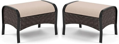 MFSTUDIO Outdoor Patio Furniture Set, 2 Piece Rattan Wicker Outdoor Ottoman, Metal Patio Ottoman for Garden Backyard