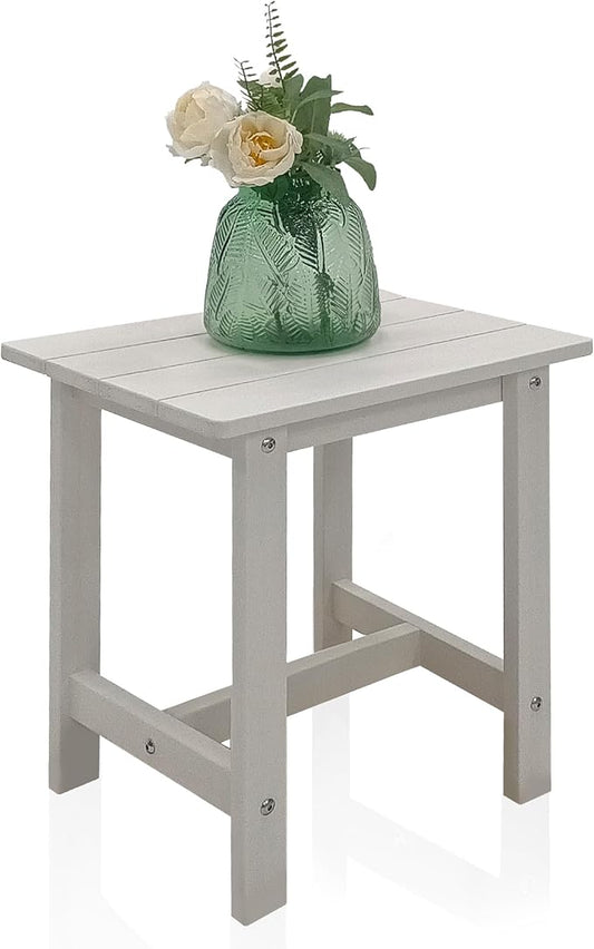 Outdoor Side Table, Adirondack Small Patio Table, Plastic Small Table, HDPS Side Table for Pool, Balcony, Porch, Deck, Backyard, Indoor or Outdoor Use, White