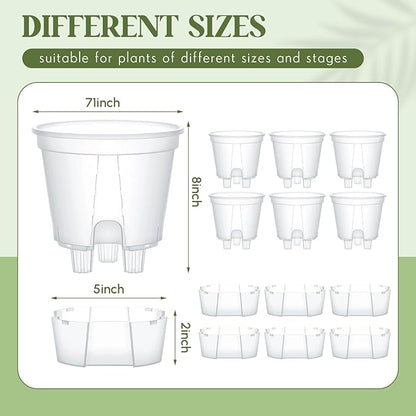 Wonderjune Self Watering Pots for Indoor Plants with Deep Reservoir and High Drainage Holes for Outdoor Plants and Flowers, Bare Root Planter(7.09'',Clear,6 Pcs)