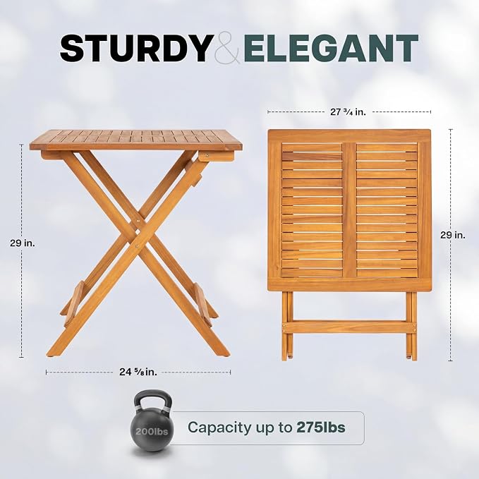 IDZO Legolas FSC Acacia Wooden Folding Table, Heavy Duty 270lbs Capacity, Elegant & Rustic Design for Garden, Backyard, Porch, Patio, Easy Assembly