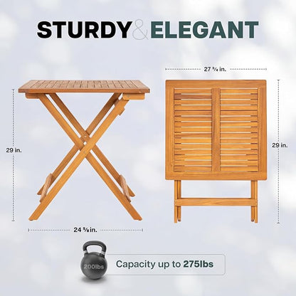 IDZO Legolas FSC Acacia Wooden Folding Table, Heavy Duty 270lbs Capacity, Elegant & Rustic Design for Garden, Backyard, Porch, Patio, Easy Assembly