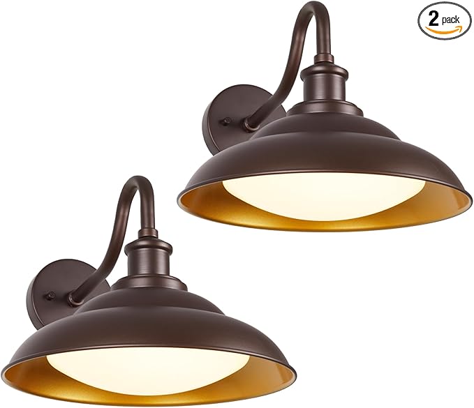 LED Outdoor Barn Lights, 12'' Farmhouse Exterior Wall Light Fixtures Wall Mount, Bronze Porch Lights Outside with Adjustable Color Temperature, Outdoor & Indoor, Oil Rubbed Bronze, 2 Pack