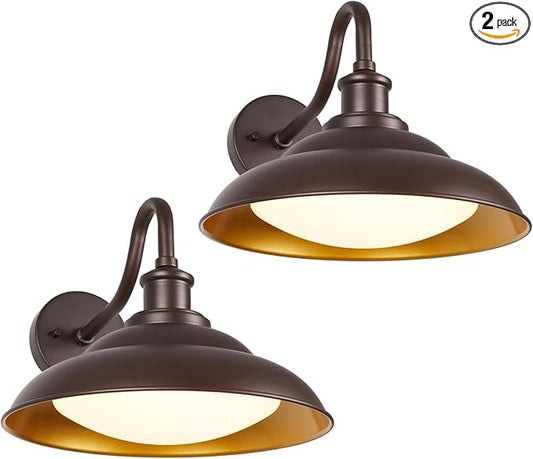 LED Outdoor Barn Lights, 12'' Farmhouse Exterior Wall Light Fixtures Wall Mount, Bronze Porch Lights Outside with Adjustable Color Temperature, Outdoor & Indoor, Oil Rubbed Bronze, 2 Pack