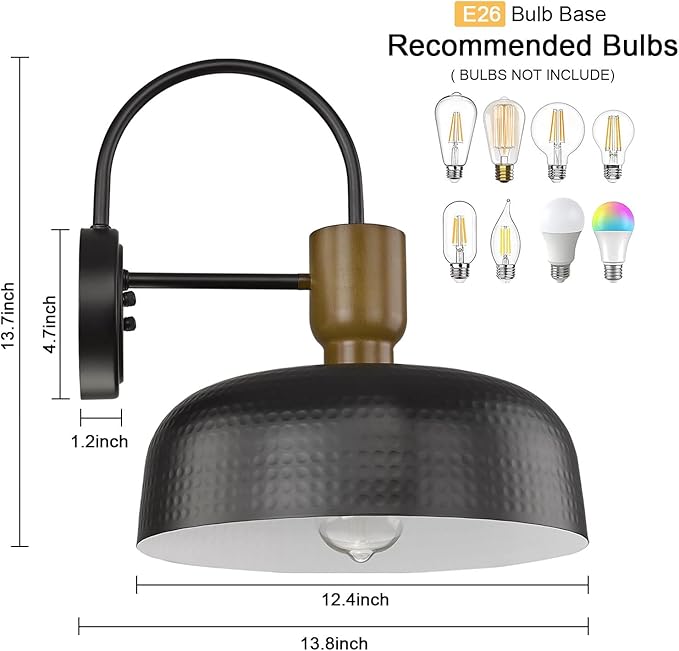 Outdoor Barn Light Hammered Barn Light, Farmhouse Exterior Wall Mount Light Vintage Wall Lighting Fixture Industrial Sconce Lantern for Porch, Entryway, Garage, Black, 1 Pack