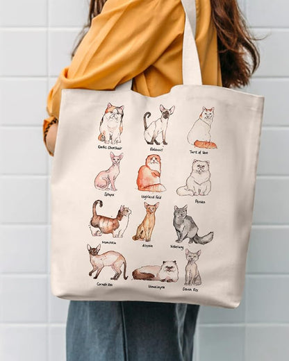 AUSVKAI Canvas Tote Bag Aesthetic for Women, Cute Reusable Cloth Cotton Bags for Shopping Beach Grocery